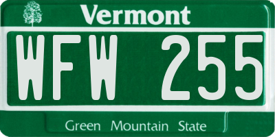 VT license plate WFW255