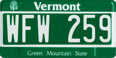 VT license plate WFW259