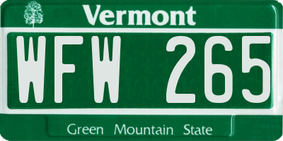 VT license plate WFW265