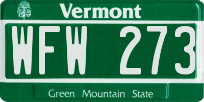 VT license plate WFW273