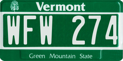 VT license plate WFW274