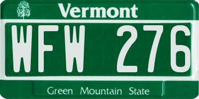 VT license plate WFW276
