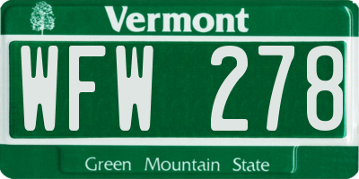 VT license plate WFW278