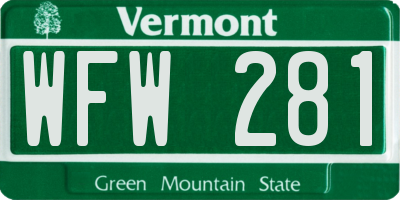 VT license plate WFW281