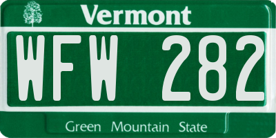 VT license plate WFW282