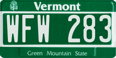 VT license plate WFW283