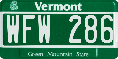 VT license plate WFW286