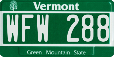 VT license plate WFW288
