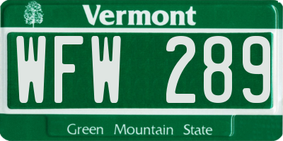 VT license plate WFW289