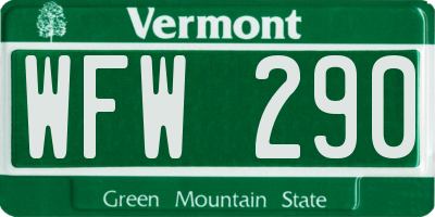 VT license plate WFW290