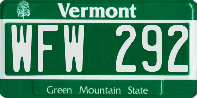 VT license plate WFW292
