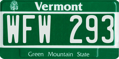 VT license plate WFW293