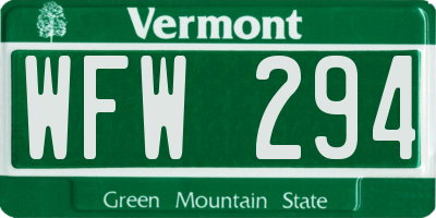 VT license plate WFW294