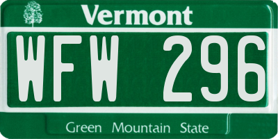 VT license plate WFW296