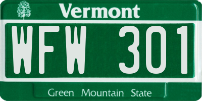VT license plate WFW301