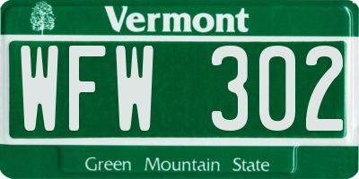 VT license plate WFW302