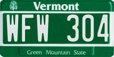 VT license plate WFW304