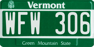 VT license plate WFW306