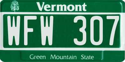 VT license plate WFW307