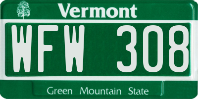 VT license plate WFW308