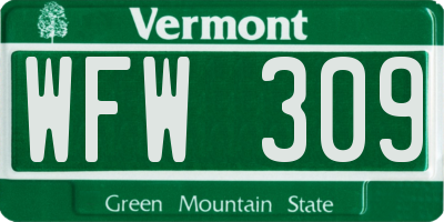 VT license plate WFW309