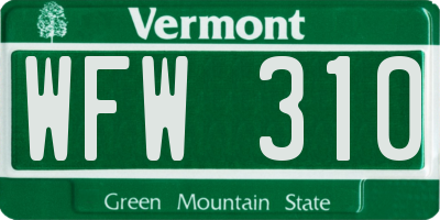VT license plate WFW310