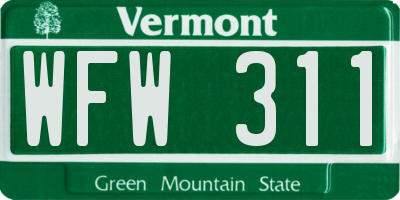 VT license plate WFW311