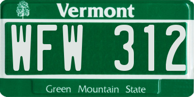 VT license plate WFW312