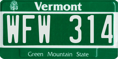 VT license plate WFW314