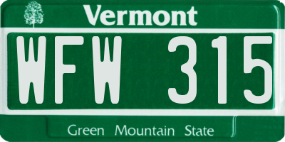 VT license plate WFW315