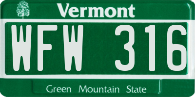 VT license plate WFW316