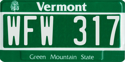 VT license plate WFW317
