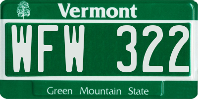 VT license plate WFW322