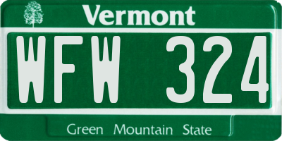 VT license plate WFW324