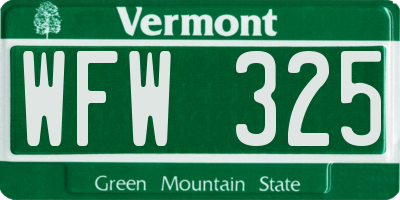 VT license plate WFW325