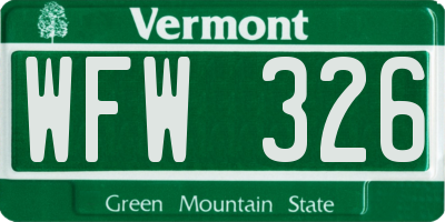 VT license plate WFW326