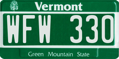 VT license plate WFW330