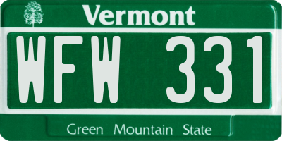 VT license plate WFW331