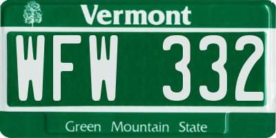 VT license plate WFW332