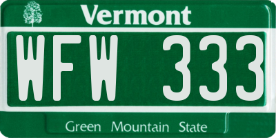 VT license plate WFW333