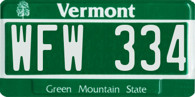 VT license plate WFW334