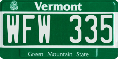 VT license plate WFW335