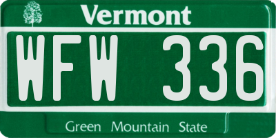 VT license plate WFW336