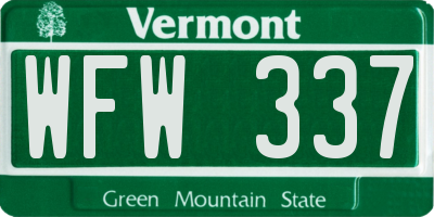 VT license plate WFW337