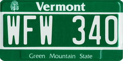 VT license plate WFW340