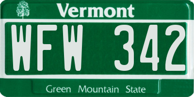 VT license plate WFW342