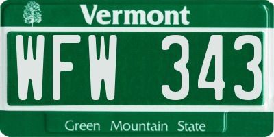 VT license plate WFW343