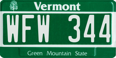 VT license plate WFW344