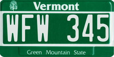 VT license plate WFW345
