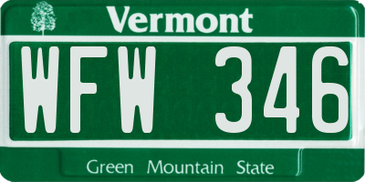 VT license plate WFW346